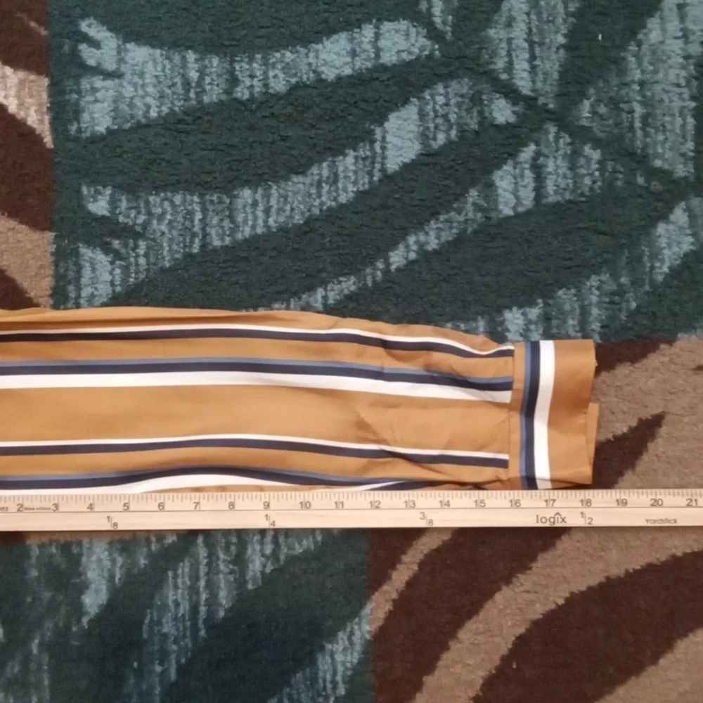 Lafayette 148 New York Striped Blouse Silk Mustard/golden Tone Womens Small - Picture 8 of 9